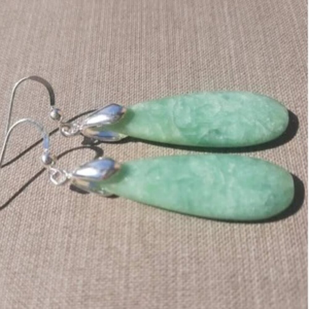 Large Green Onyx Teardrop Silver Earrings